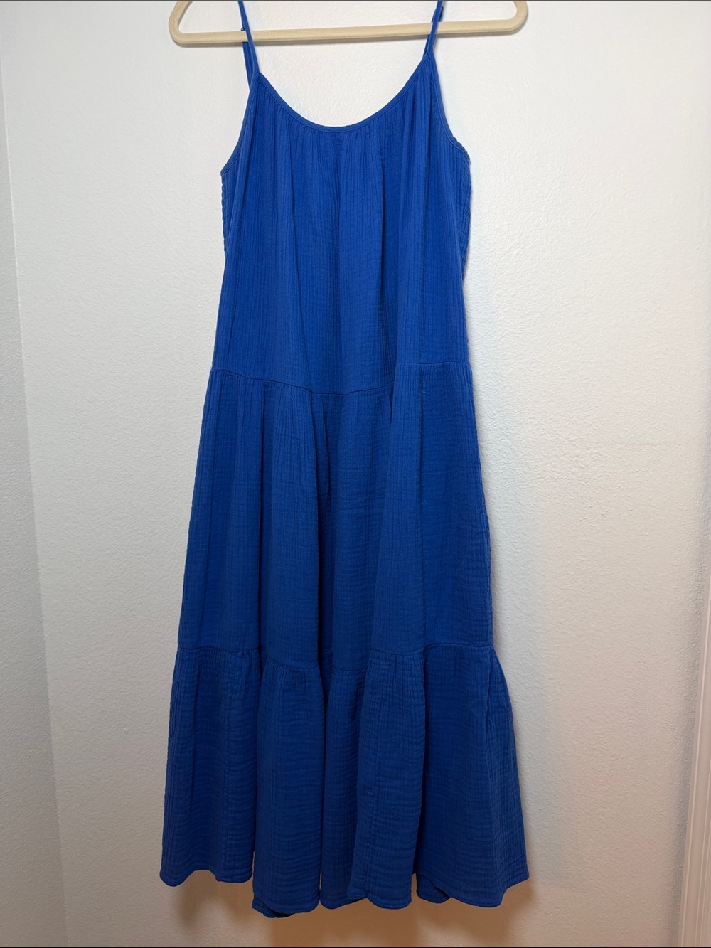 H&M Royal Blue Spaghetti-Strap Tiered Maxi Dress